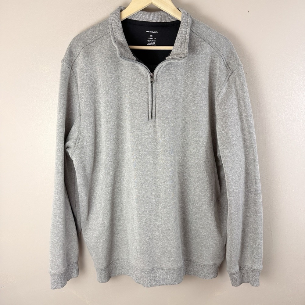 Van Heusen XL Quarter Zip Pullover Gray Fleece Lined Classic Fit Mens